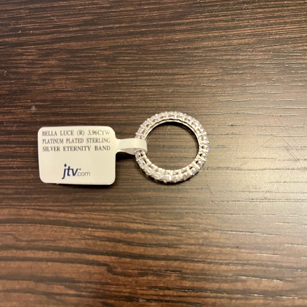 New JTV Cubic Zirconia in Platinum Over Sterling Silver Eternity Ring  Sz 8 - Picture 4 of 8
